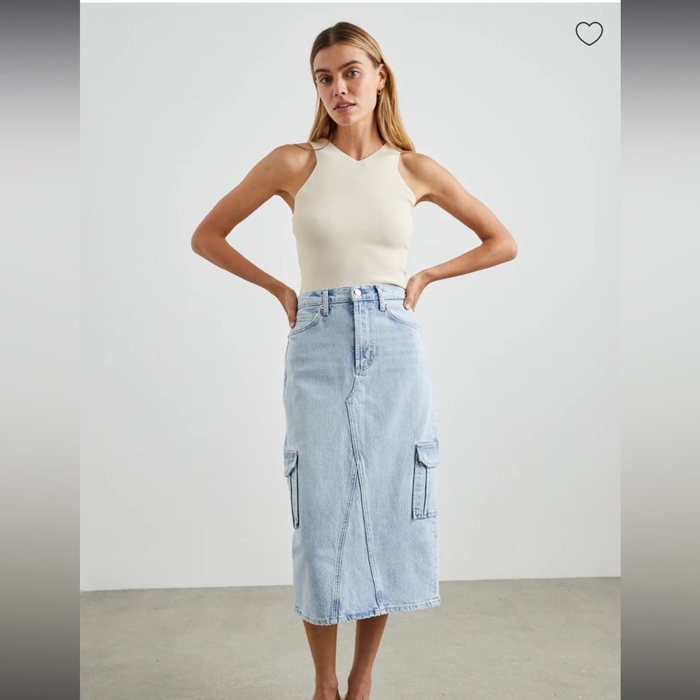 Rails Highland Cargo Denim Midi Skirt Light Wash Riviera Utility Pocket Slit 31